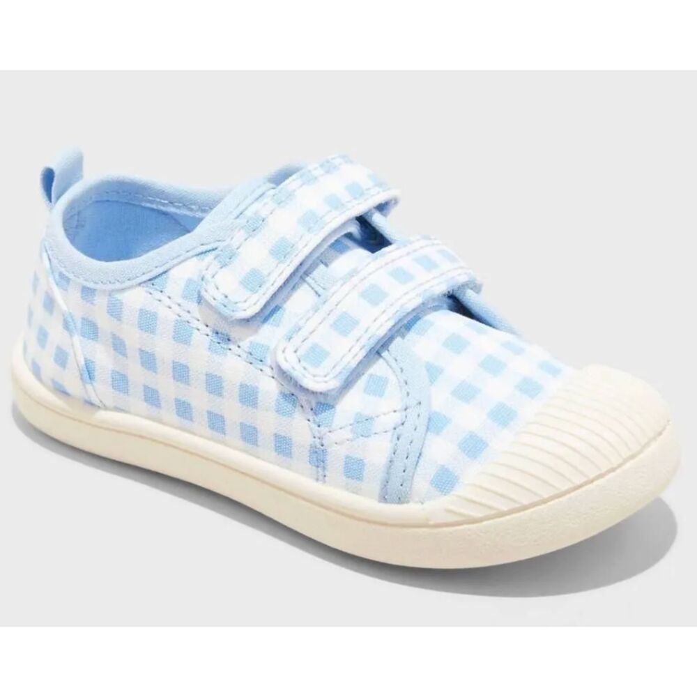 Cat & Jack Girls Blue Gingham Check Double Strap Sneakers Size 10